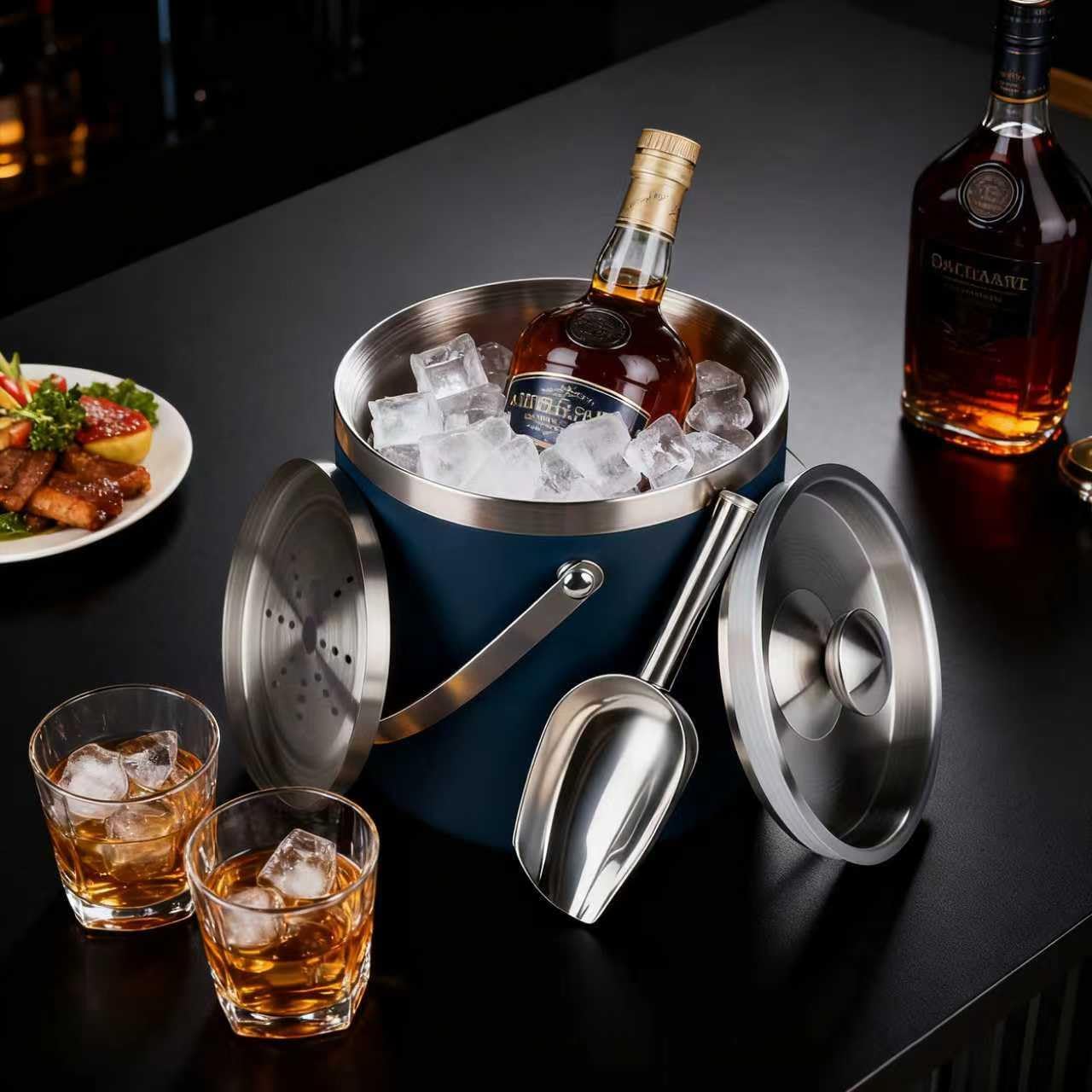3L Double-Wall Insulated Stainless Steel Ice Bucket with scoop for Cocktail Bar - Metal Ice Bucket for freezer with Lid for parties,Camping,and More!champagne bucket,bar cart accessories - Image 2