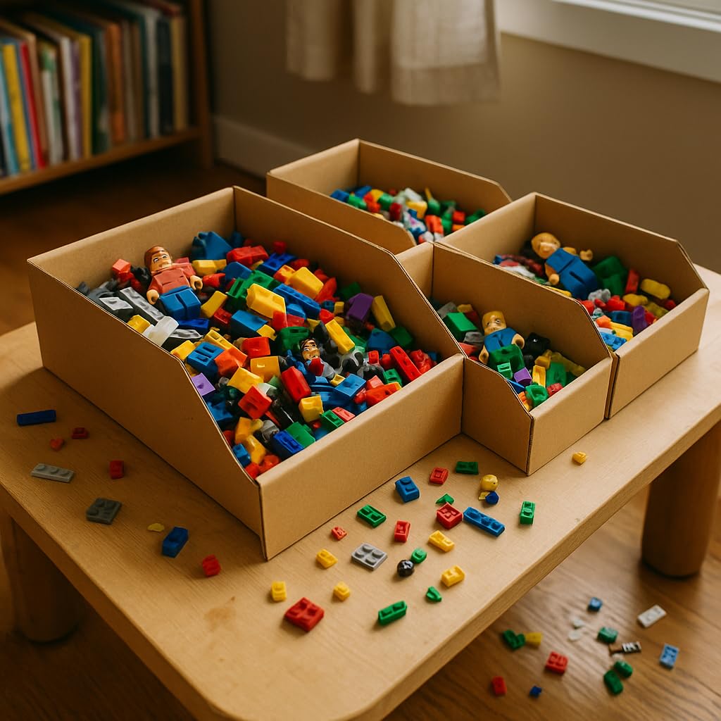 Verdone 10x Lagersichtbox aus Karton 300x100x100 mm– faltbare Karton-Schütten aus Wellpappe – ideal für Haushalt, Küche, Speisekammer, Kinderzimmer (LEGO), Garage & Gartenhaus