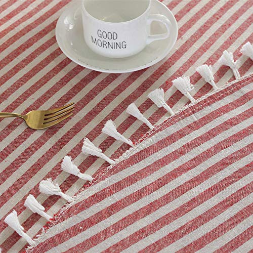 Nappe pompon rayé en coton et lin de qualité supérieure 150cm - 6