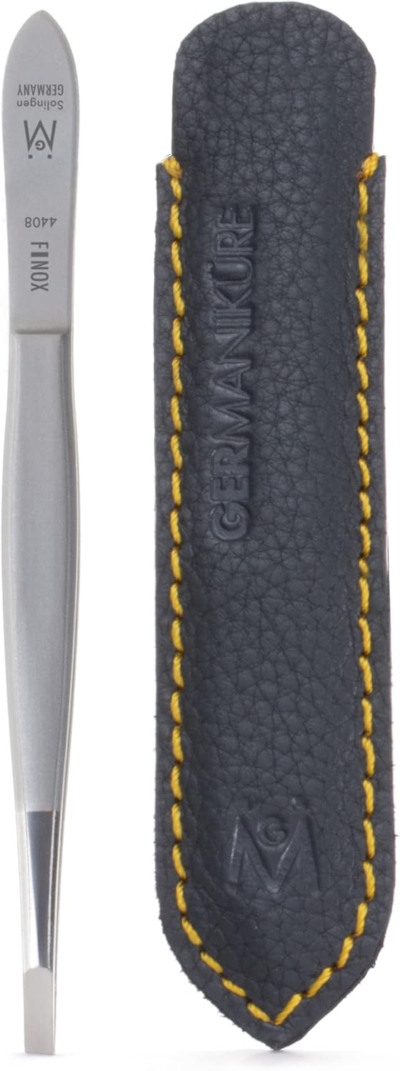 GERMANIKURE Professional Arched Claw Tweezers in Leather Case- FINOX Stainless Steel Sharp - Ethically Made in Solingen, Germany - 4408