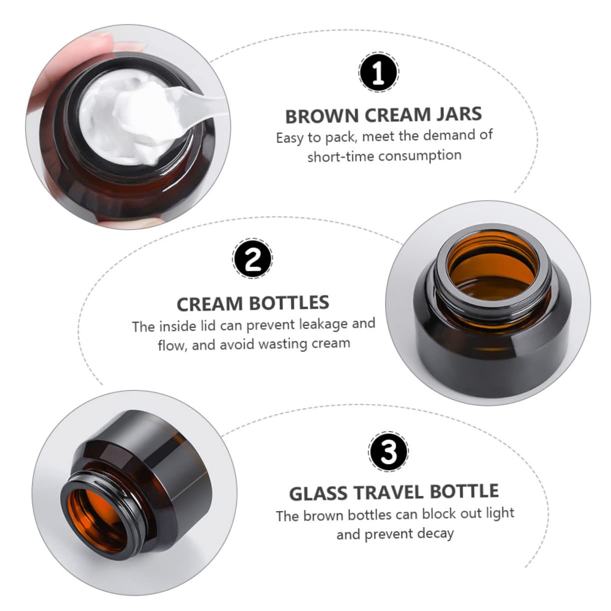 FRCOLOR 5pezzi Vasetti di Crema Marroni in Vetro Bottiglie da Viaggio Resistenti alla Luce per Cosmetici Barattoli Vuoti per Viso Unguenti e Altri Prodotti per Cura