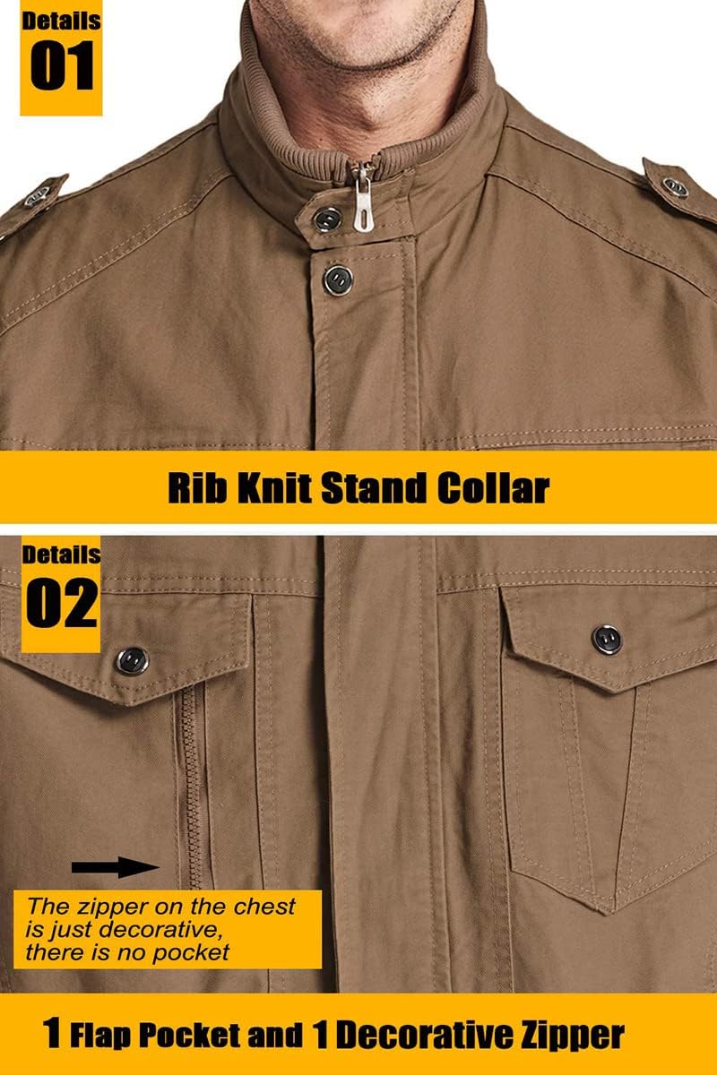 Alloaone Men's Military Windbreaker Army Pilot Coat Spring Autumn Outerwear Tactical Bomber Jacket