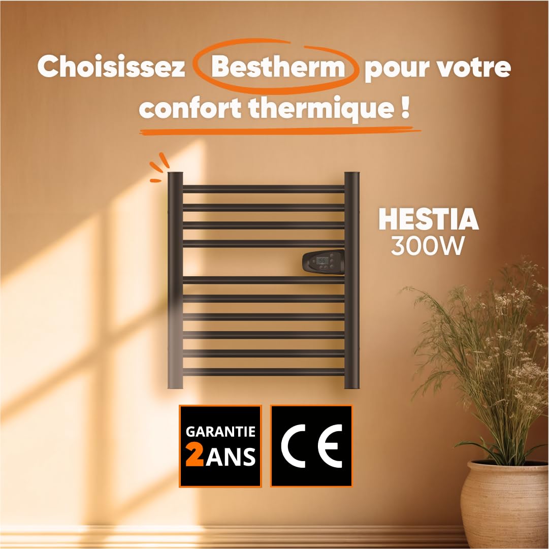 BESTHERM - Sèche-serviette électrique sans fluide 300W H.62xL54cm HESTIA noir