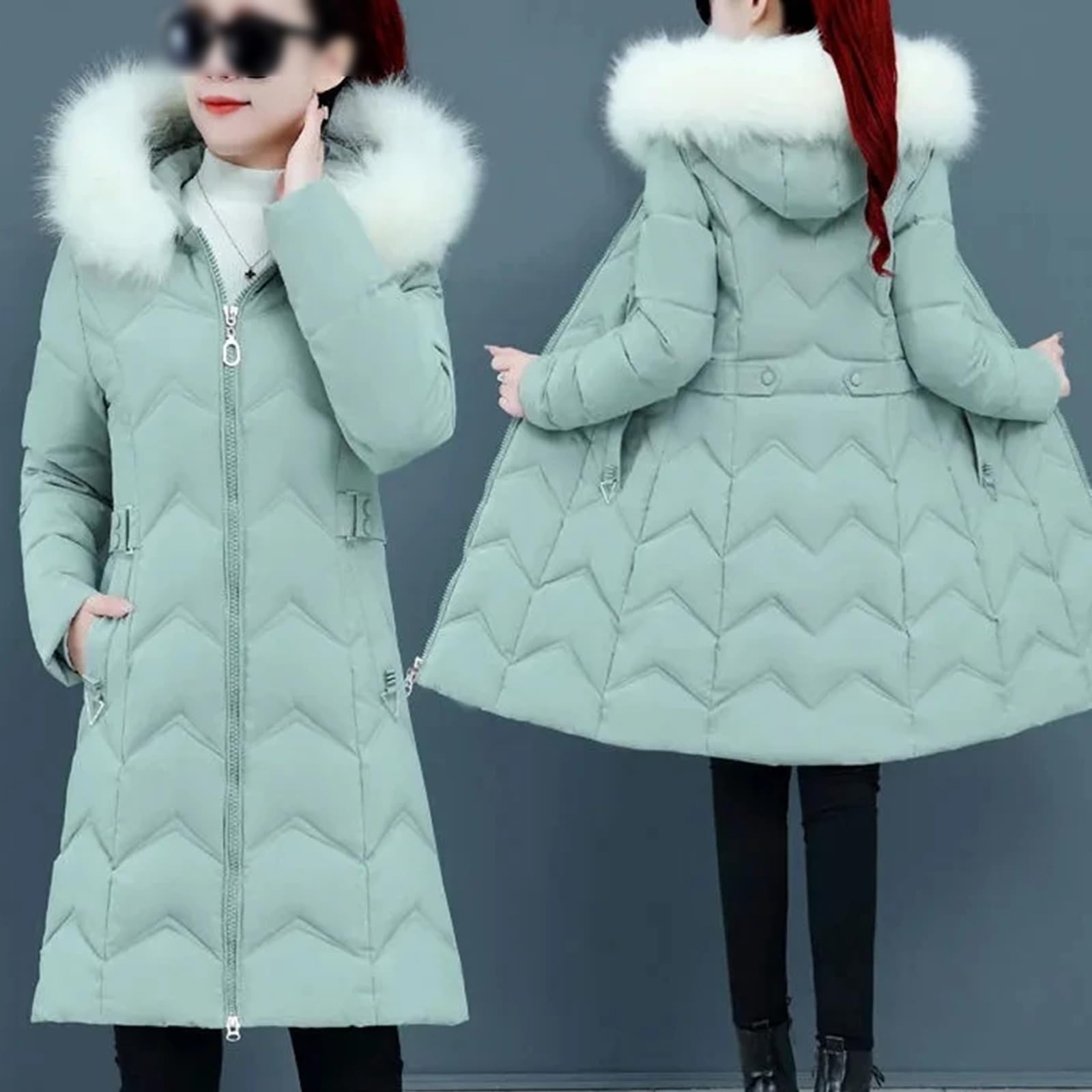 Piumino Con Cappuccio Con Collo In Pelliccia Sintetica, Vestibilità Slim E Alla Moda, Parka Invernale, Giacca In Cotone, Giacca A Vento Lunga Calda Come La Neve