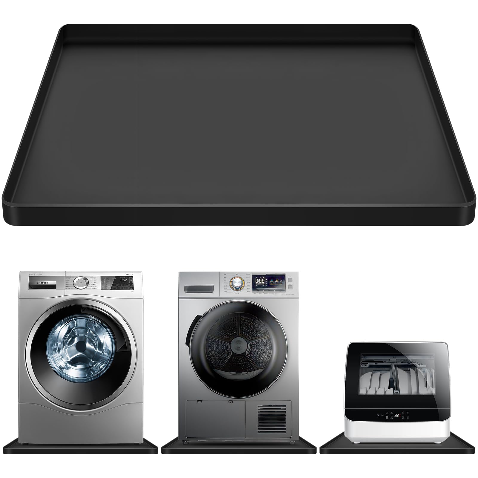 Photo 1 of 2 Pack Washing Machine Drain Pan Silicone Mat, 27"x 27" Non-Slip Waterproof Washer Drip Tray, Raised Edge Drip Mat for Under Dryer or Washer, Anti-Vibration Floor Leak Protector for Laundry Room