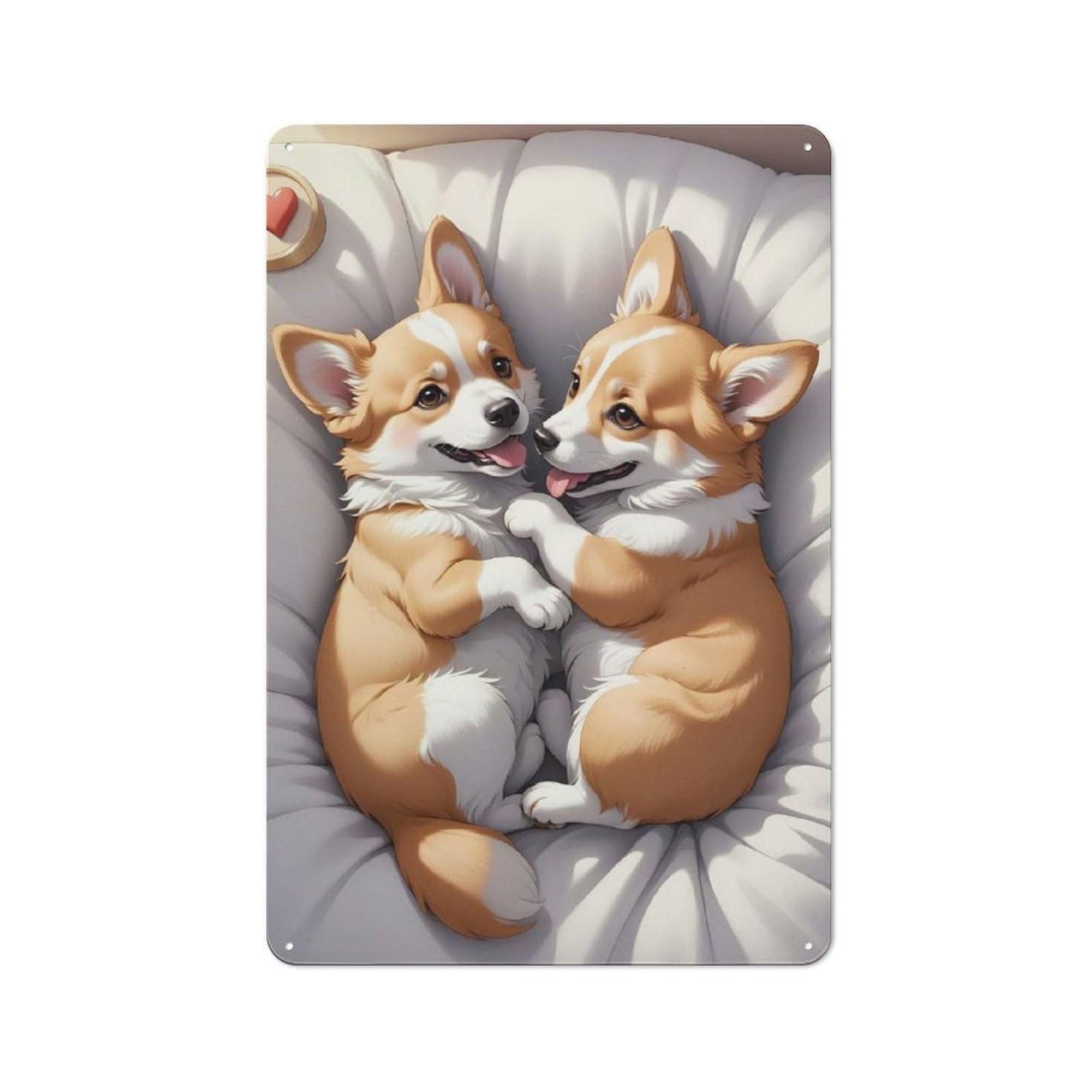 Junmoney Corgi Puppies Retro Metal Wall Sign 30X20cm With For Living Room Wall, Housewarming Wall Decor For People Furnishing Living Room