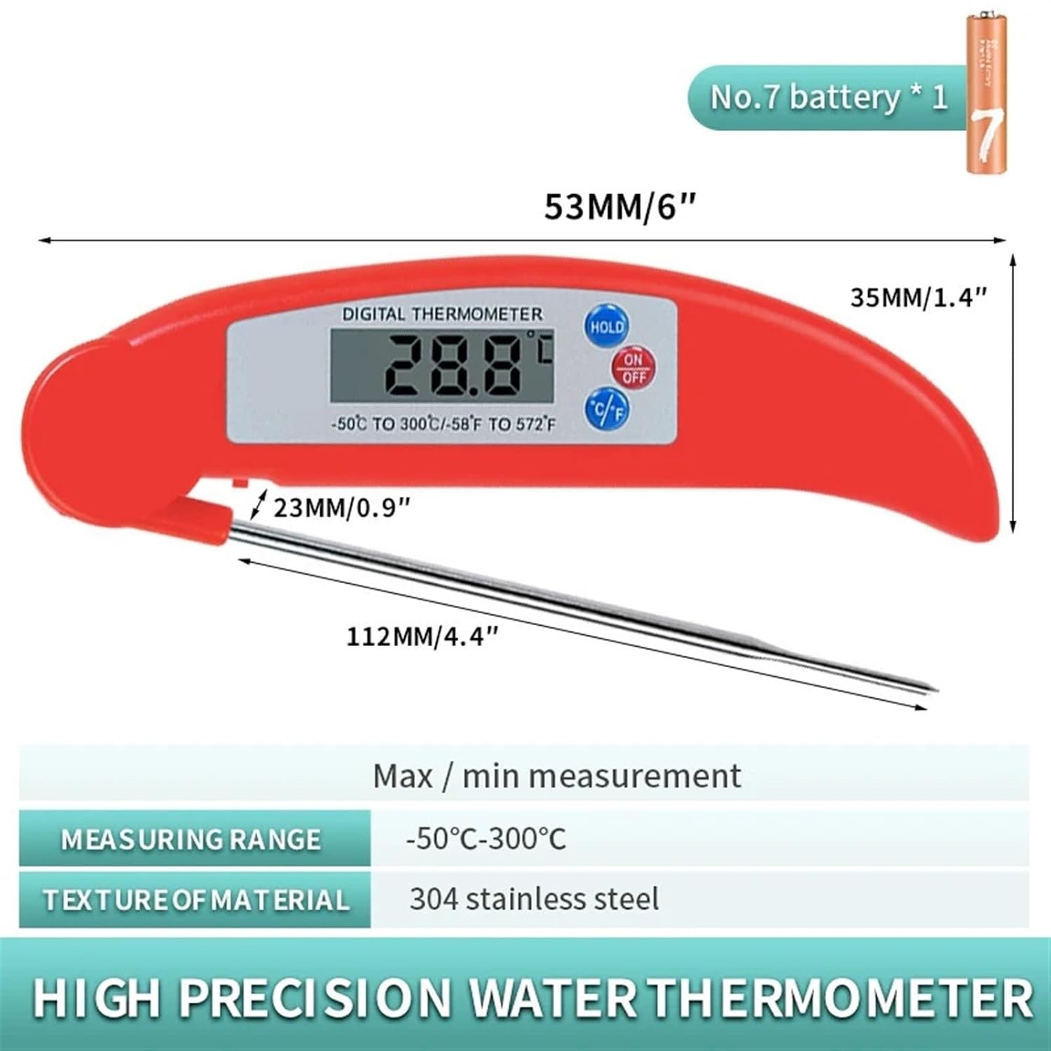 Digital Thermometer Food Meat Cooking Termometer Kitchen Tools BBQ Grill Smoker Instant Read Thermometer for Kitchen(LX8016(Red))