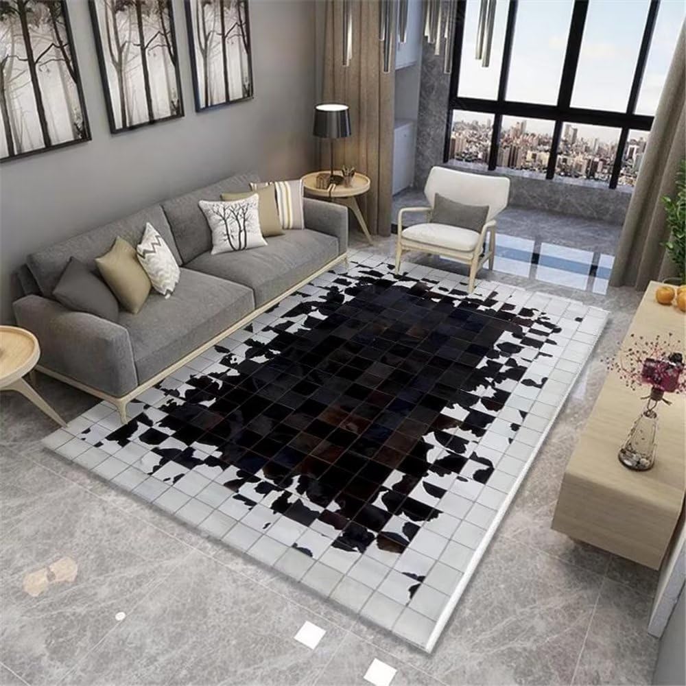 Tapis de salon noir abstrait 200x300cm anti-usure pour chambre et séjour