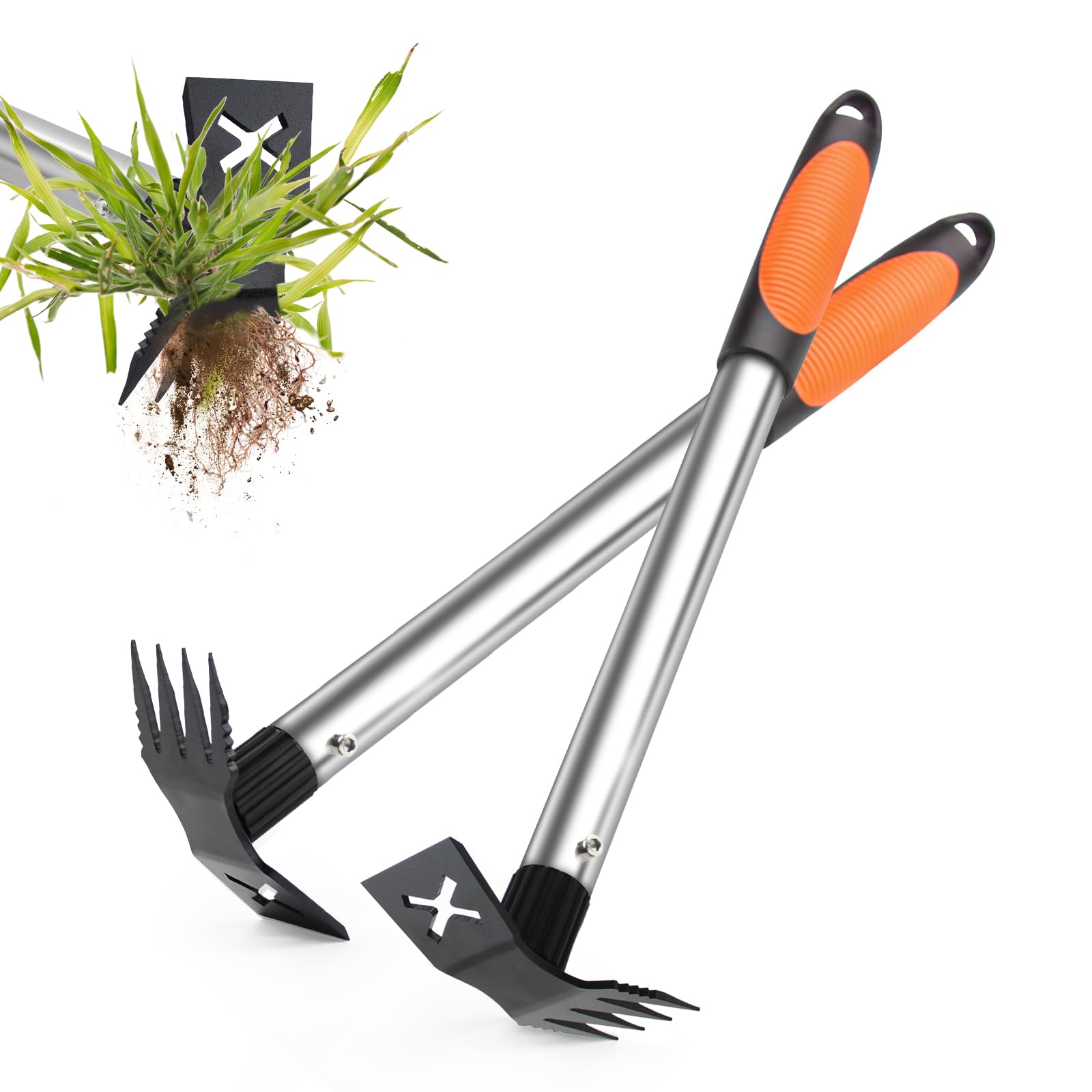 View 1 of 2 in 1 Manual Weeding Rake and Garden Hoe for Yard Lawn Patio Garden