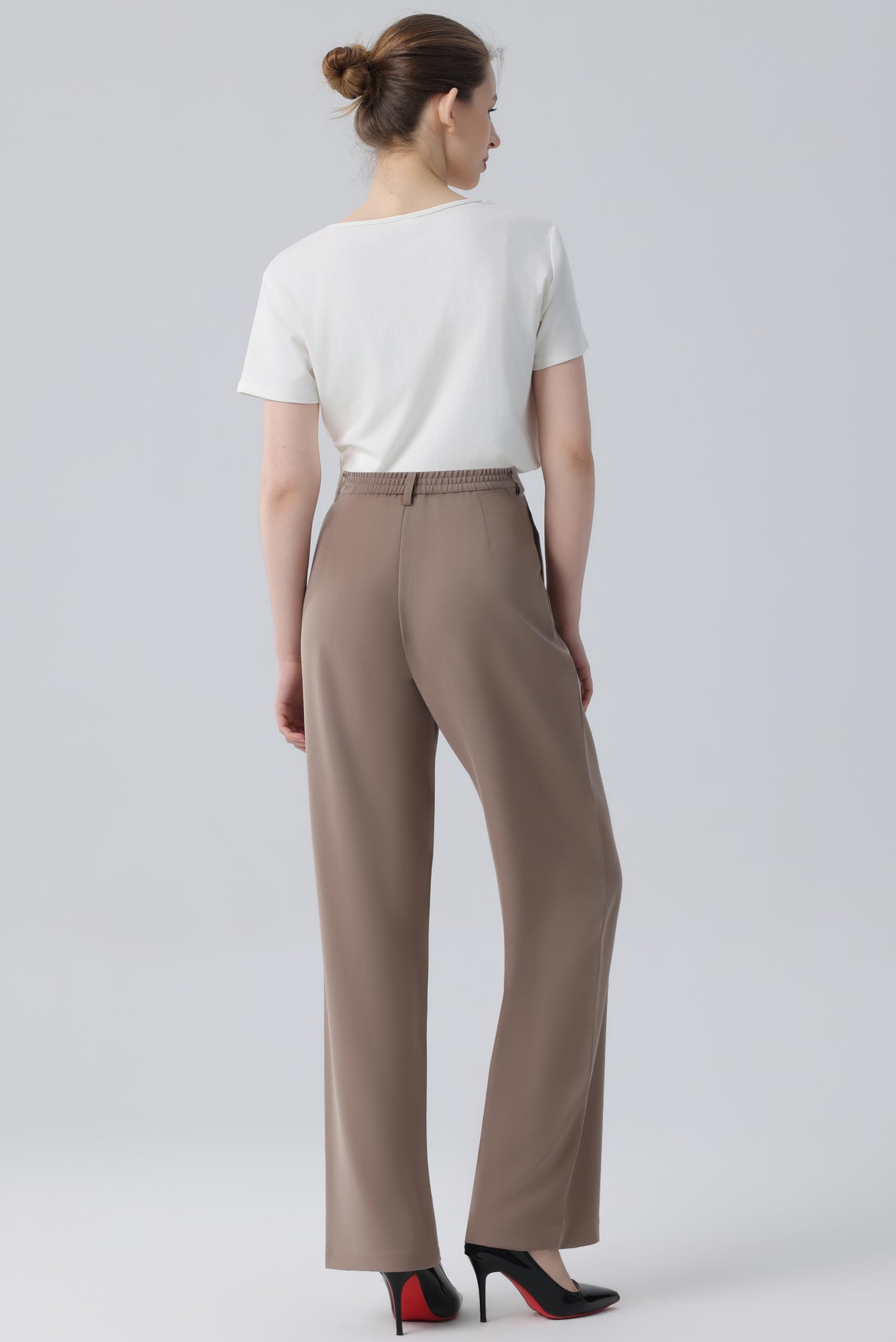 Tronjori Pantaloni da donna a vita alta casual a gamba dritta pantaloni da lavoro per ufficio pantaloni da lavoro pantaloni da tuta con elastico in vita