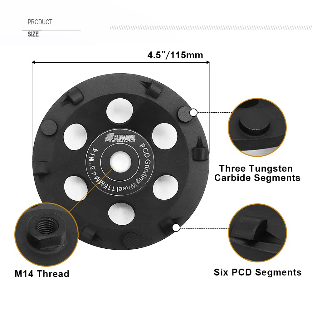 SHDIATOOL 1 ruota sinterizzata Diamond Turbo/Double Row Grinding Cup Wheel for Concrete Masonry (PCD 115 mm)