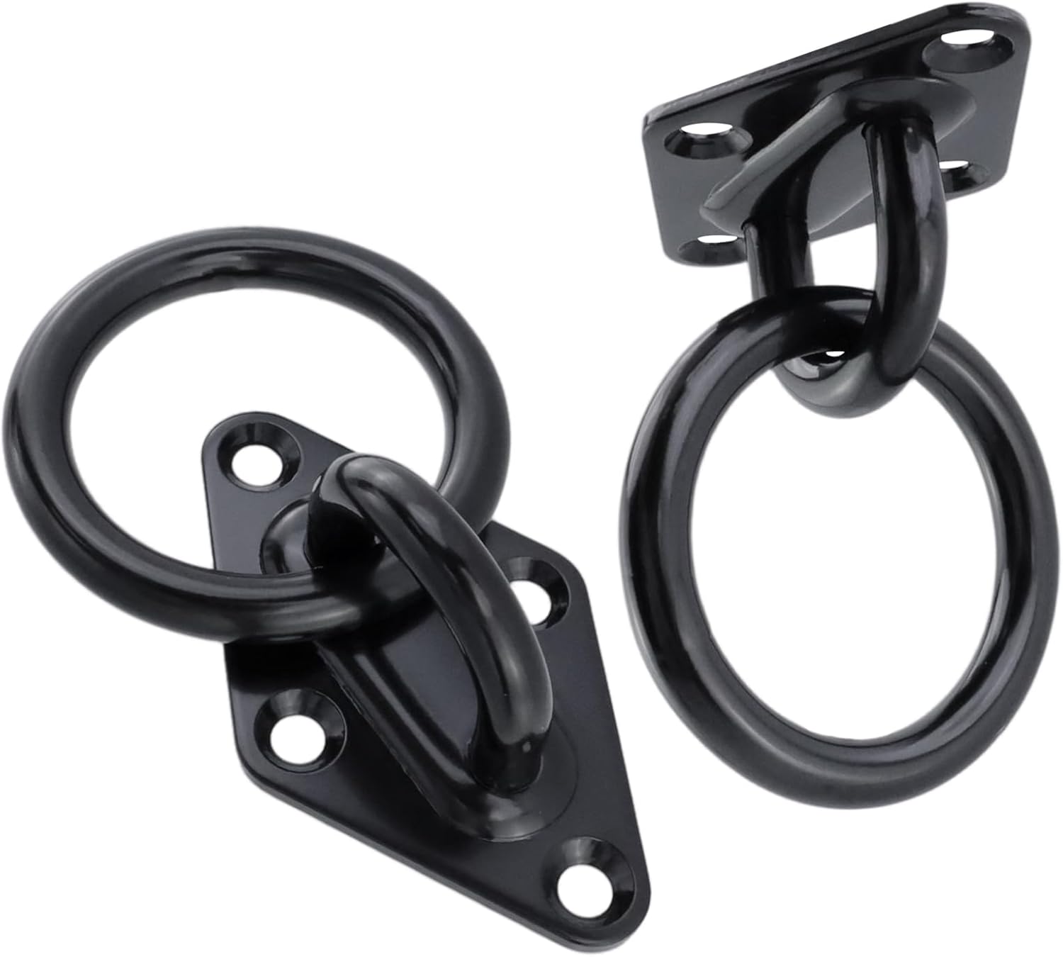 Antrader Diamond Pad Eye Plate Hook with Ring,304 Stainless Steel Heavy Duty Ceiling Hooks, 4Pcs Black Wall Mount Ring Hooks for Marine, Trapeze Yoga, Swings,Hammocks,Training Straps Hanging,M8