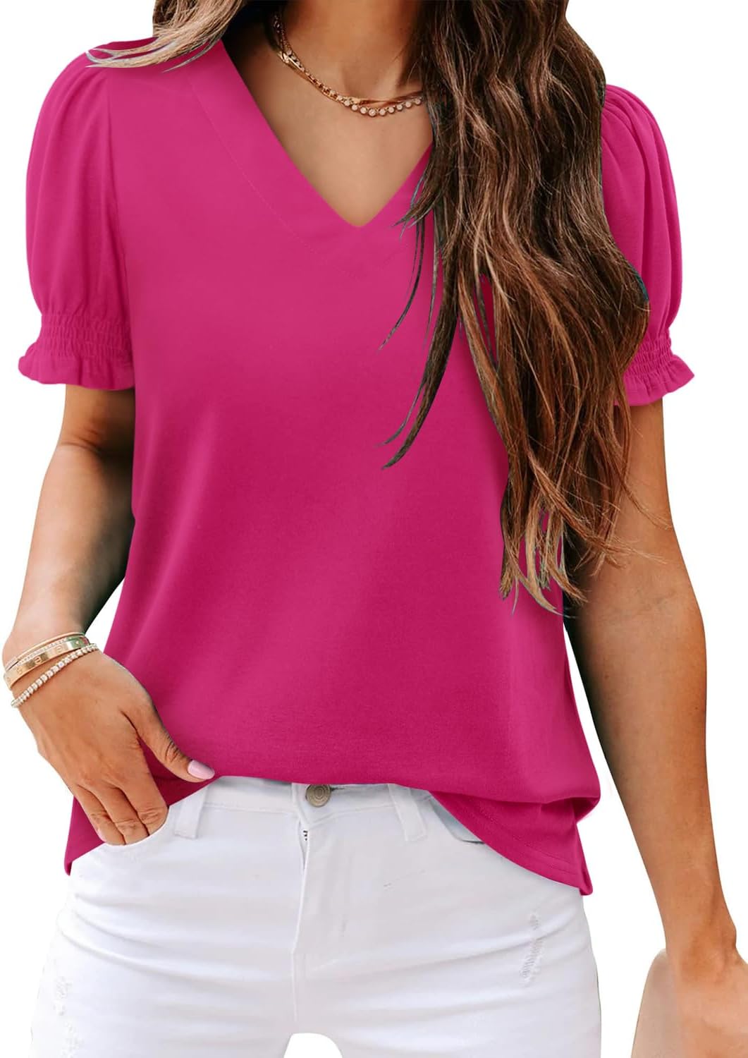 CRAZY GRID Women's Summer Tops Ruffle Short Sleeve 2026 Casual Knit Loose Fit T-Shirt - Image 2