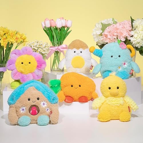 Miniatura 5 de BumBumz SpringBumz - Paquete de 5 peluches de 4.5 pulgadas, zanahoria Carson, pollo amarillo cammie, huevo duro de Ethan, regadera Cosimo y casa de