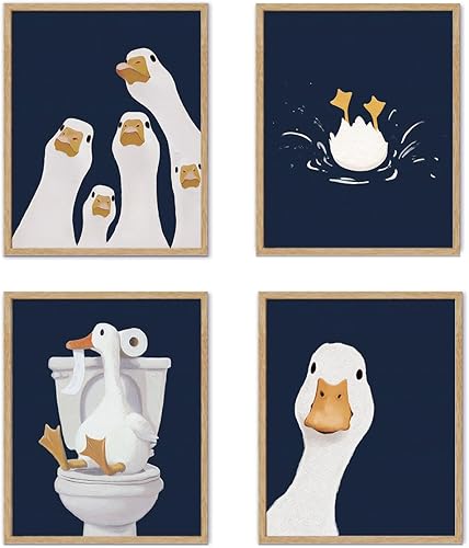 Miniatura 13 de YZSLA Divertidas impresiones artísticas de pared de baño de 8 x 10 pulgadas sin marco, impresiones artísticas retro coloridas de pato, divertidas