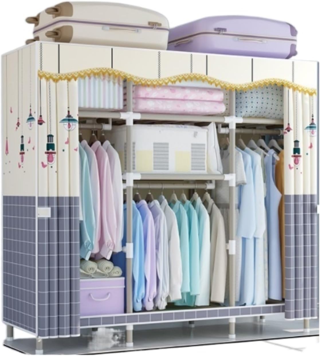 Portable Closet Wardrobe Closet Freestanding Portable Wardrobe Closets for Hanging Clothes Storage with Cover for Bedroom Easy Assemble(201 * 45 * 170cm)