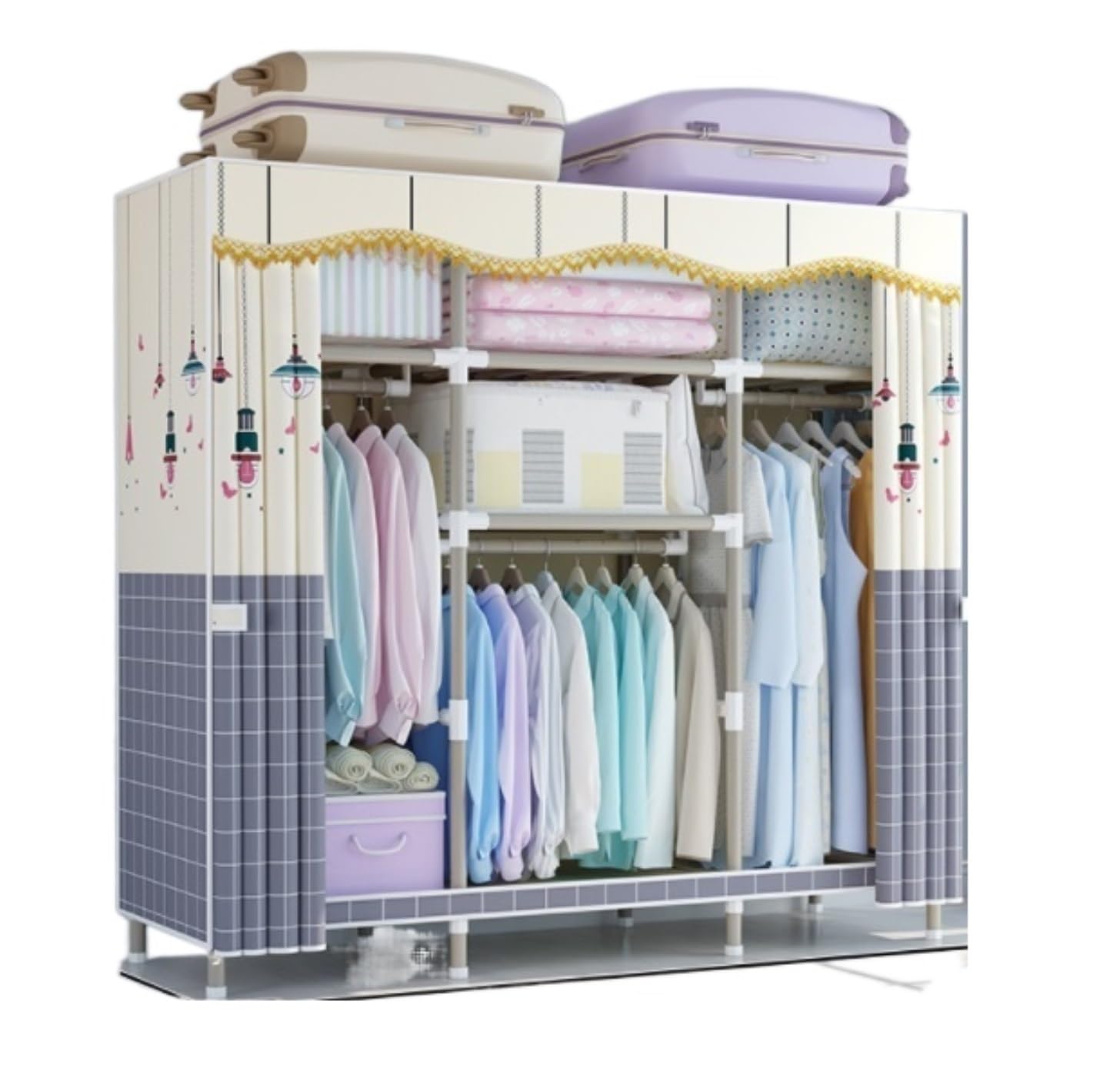 Wardrobe Closet Schrank Freistehender, Tragbarer Kleiderschrank Zur Hängenden Aufbewahrung Von Kleidung Mit Abdeckung Für Das Schlafzimmer Closet Aufbewahrungsschrank(143 * 45 * 170cm)