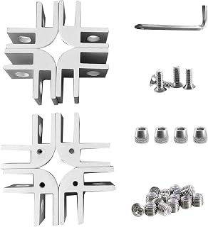 Fire Pit Flame Wind Glass Guard Parts for Thickness 5/16 Inch Glass, DIY Flame Guard Corner Glass Connector Kit, Set of 8 Corner with Four Aluminum Alloy Non-Slip Bases, for Rectangle Glass Wind Guard