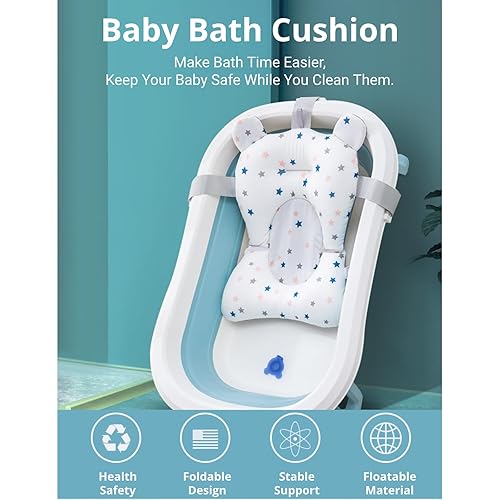 Miniatura 2 de Cojín de baño para bebé recién nacido, asiento de bañera antideslizante con red de apoyo, almohada de bañera infantil para soporte estable de