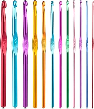 Crochet Hooks Set 12 Sizes Metal Aluminum for Beginners Knitting Yarn DIY | Ergonomic Grip, Smooth Polished Aluminum, Color-Coded Sizes 2.0-8.0mm, Portable Case, Ideal Gift