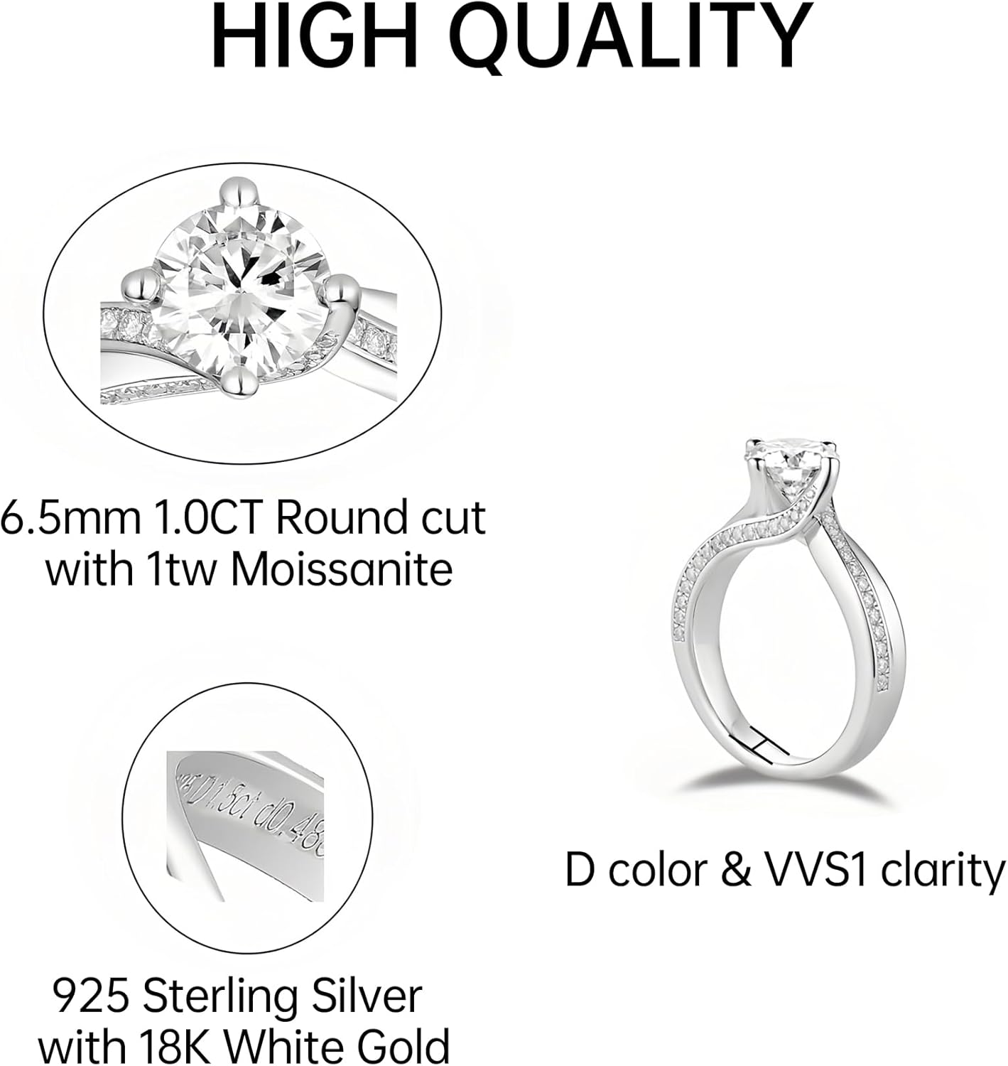 Moissanite Engagement Rings for Women, 1/2CT Moissanite Halo Rings, Moissanite Anniversary Wedding Ring 14K Gold Plated with S925 Sterling Silver - Image 2