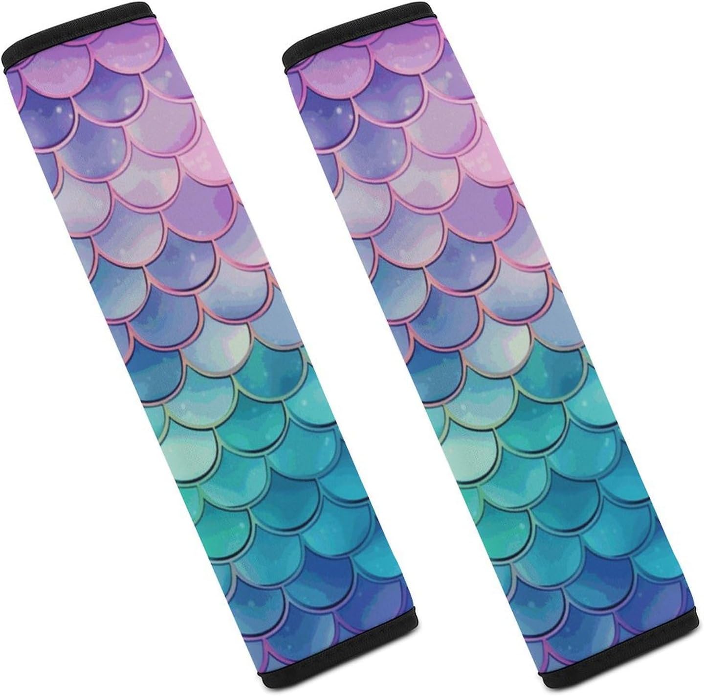 2 PCS Super Soft Car Seat Belt Pad, Cute Dreamy Gradient Mermaid Scales Printed Waterproof Sweat-Absorbing Seat Belt Covers Backpack Shoulder Pad for All Car Seats Baby Strollers