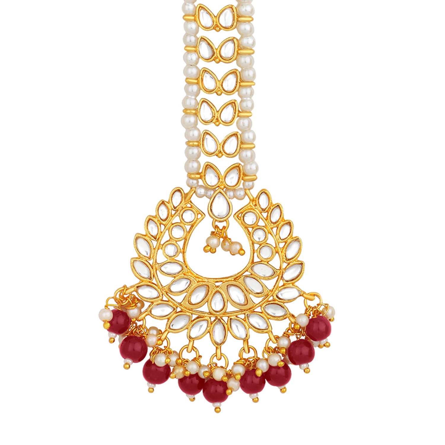 Peora Gold Plated Traditional Kundan Maroon Pearl Maang Tikka for Women Girls (B09YDLJFH4) Amazon Price History, Amazon Price Tracker