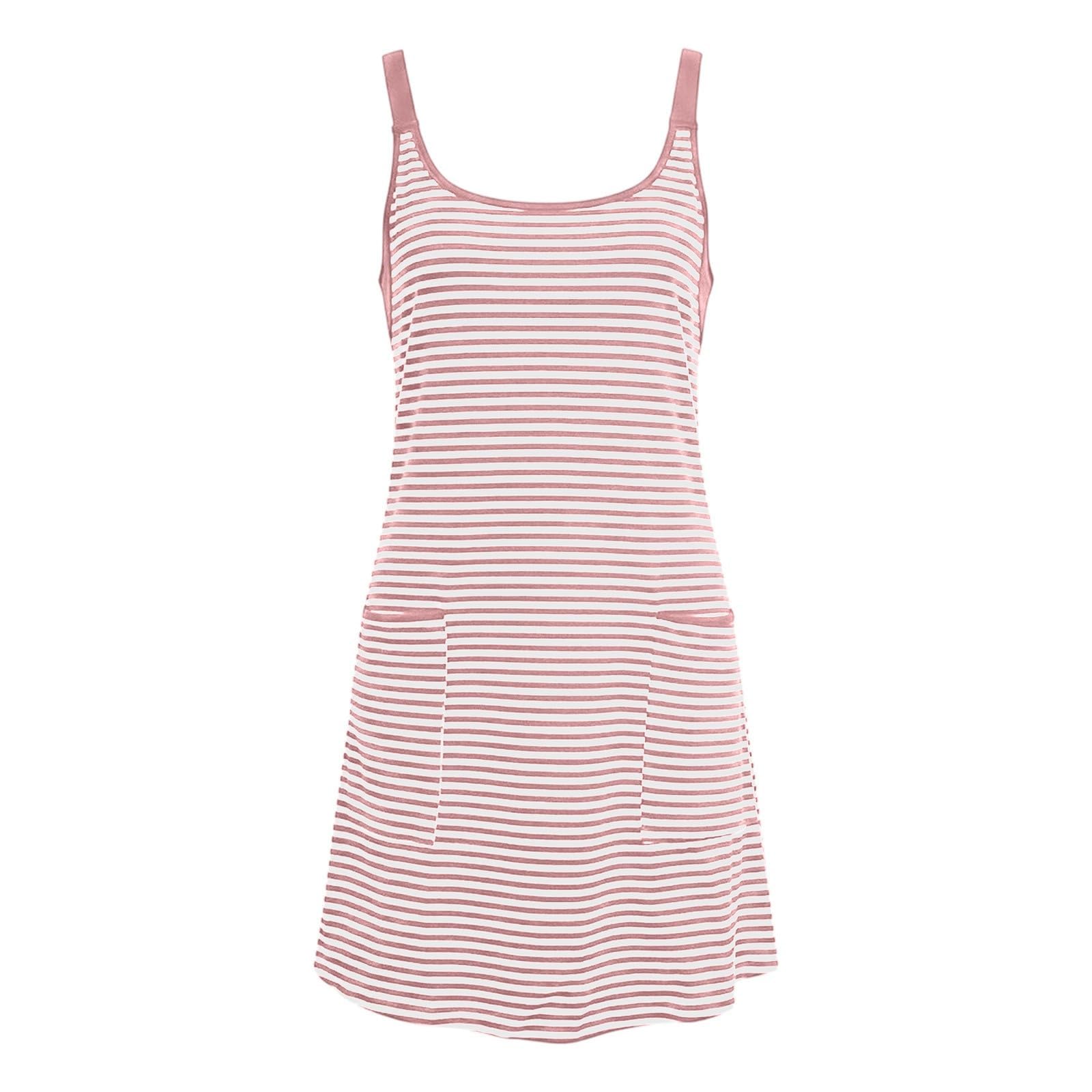 Vestido De Verano A Rayas con En para Mujer Sin Mangas De Imitación Dos Piezas Aspecto Acampanado con Bolsillos Laterales Vestido Trabajo Oficina Cuello La Rodilla Bolsillos Playeros Casual Elegante