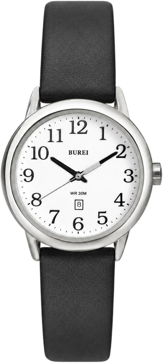 BUREI Women's Black Leather Watches Simple Fashion Watches, Easy Read, Mothers Day Gifts for Mom