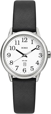 BUREI Womens Black Leather Watches Simple Fashion Watches, Easy Read, Mothers Day Gifts for Mom