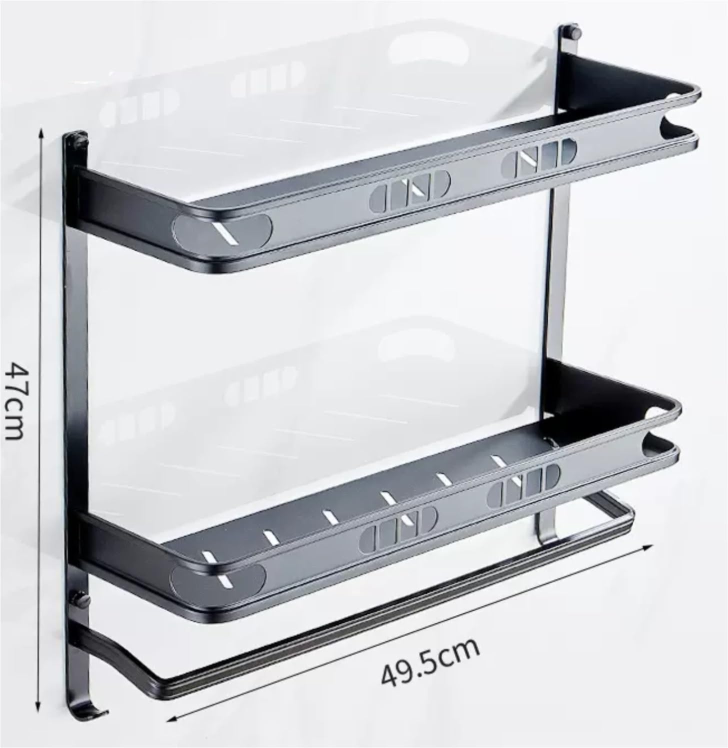 Estante Baño Cesta De Almacenamiento Carrito Ducha Aluminio con Toallero Y Ganchos Estantes Dobles para Baño Organizador Ducha(Black)