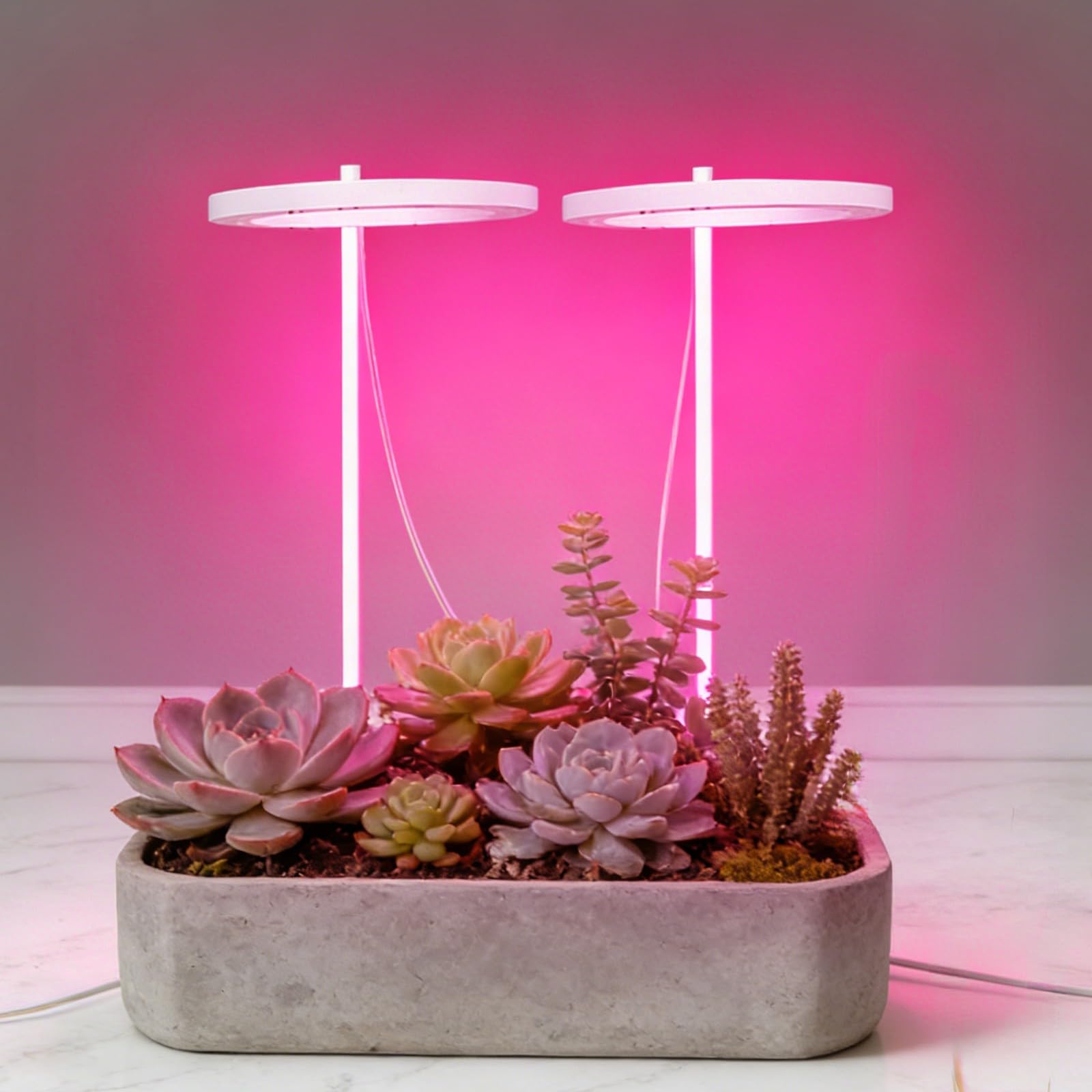 Luces LED de cultivo para plantas de interior, lámpara de cultivo de plántulas de interior de ahorro de energía, temporizador inteligente con 5 niveles de brillo, diseño de 2 cabezales para uso debajo