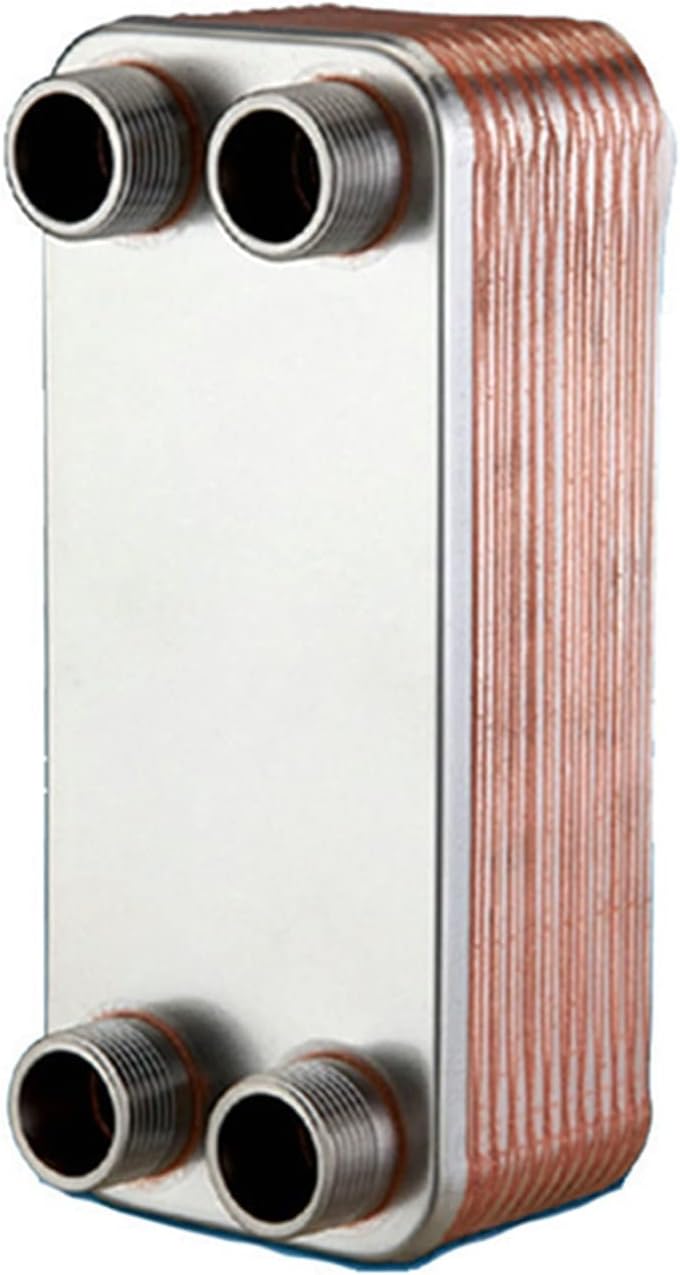 Plate Heat Exchanger 32 Plate Stainless Steel Plate Heat Exchanger Brazing Plate Water Heater Type SUS304 For Floor Heating, Water Heating, Snow Melting for Hydronic Heating ( Warna : Different Side )
