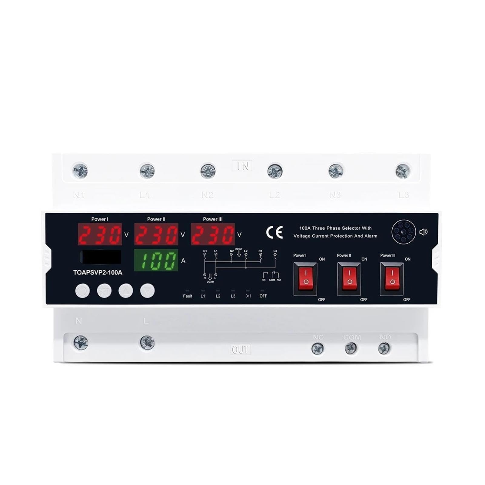 Selector trifásico de alta corriente, 100A, 3x230V CA, protección de corriente de voltaje, 3 entradas, 1 salida, corte, pantalla LN UI
