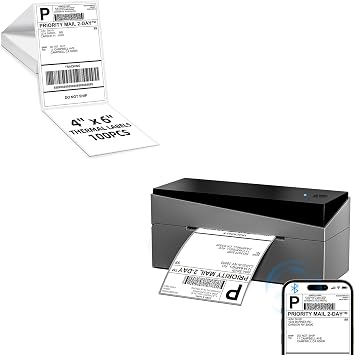 249BT Bluetooth Shipping Label Printer with 1 Fold 4x6 Thermal Labels 100pcs