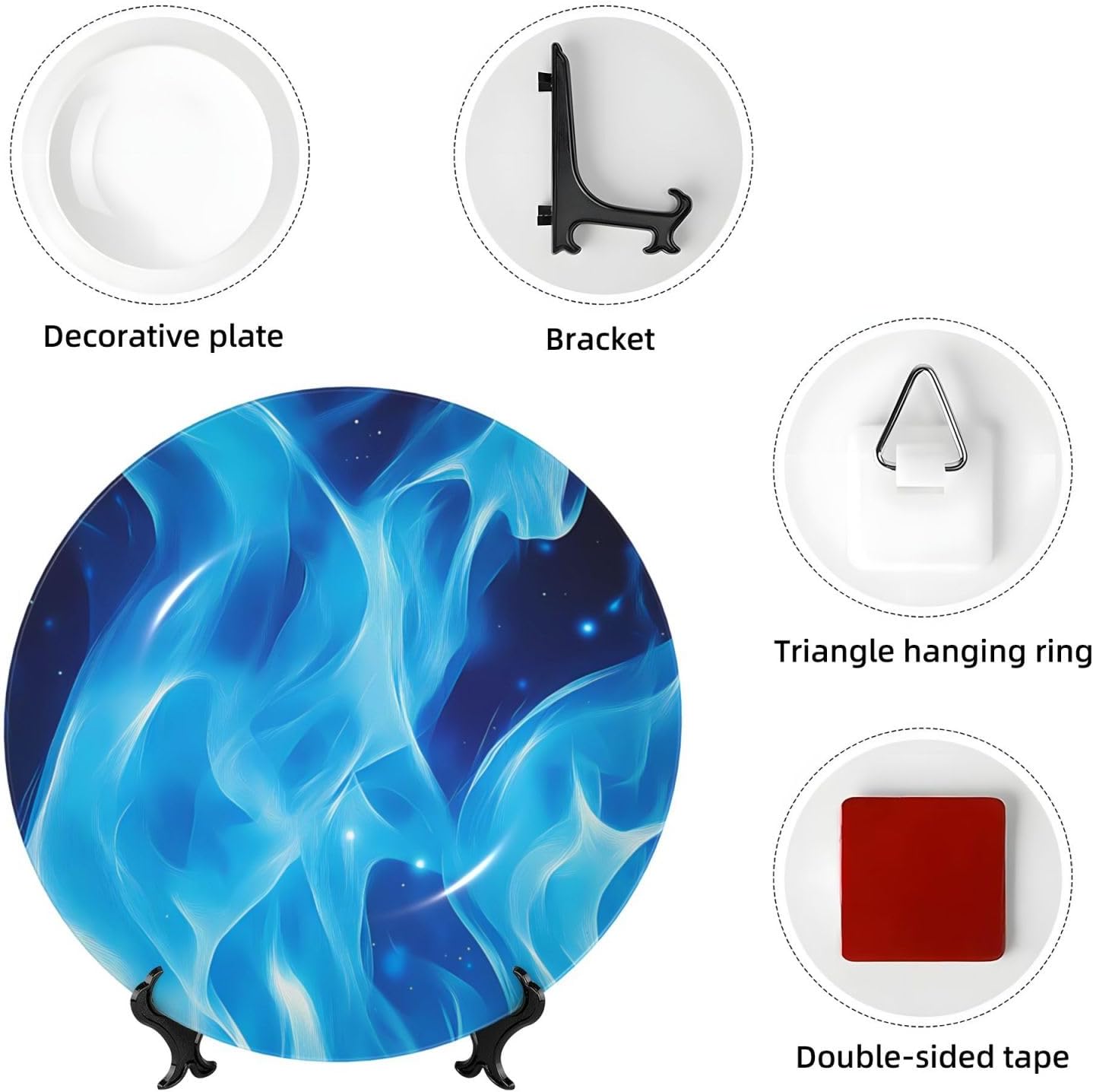 Blue Flame Style Ceramic Plate Display Home Display With Stand Wall Hanging Plate For Home Decor 10 Inch