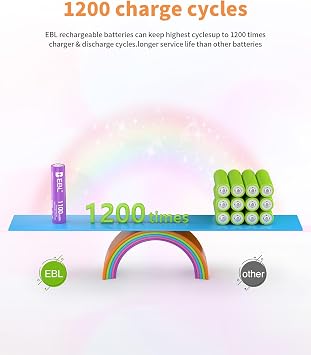 EBL Rechargeable AAA Batteries 10 Pack High Capacity 1100mAh (10 Pack- 2 * 5 Color in One Box) 1.2V Ni-Mh Triple AAA Battery ProCyco Technology
