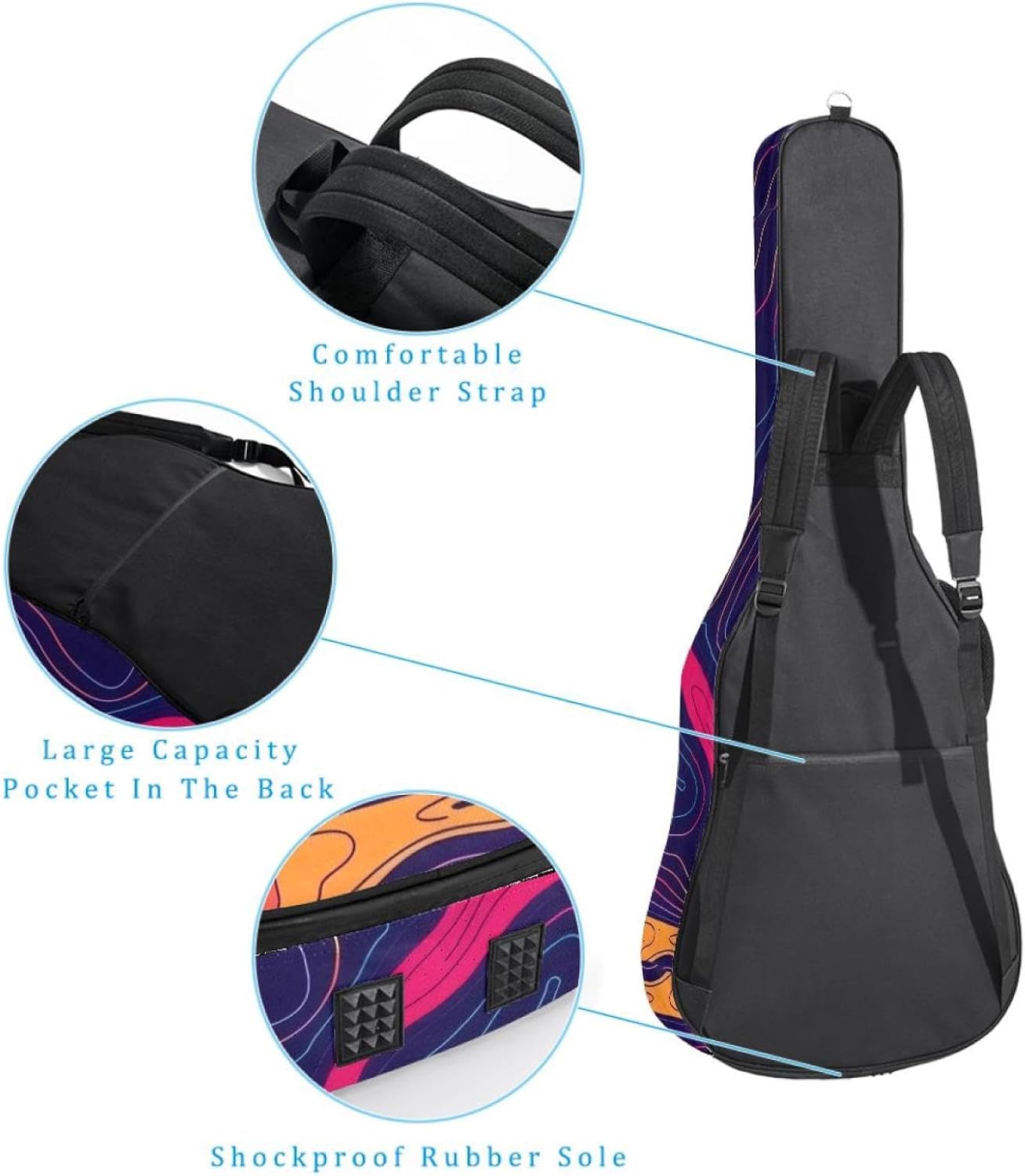 40 41 42 Inch Guitar Bags, Waterproof Padded Acoustic Guitar Case Backpack with Adjustable Shoulder Strap & Pockets, Abstract Art Pattern
