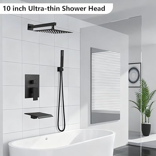 Miniatura 2 de Midanya Sistema de ducha con boquilla de bañera, juego de grifo de ducha con cabezal cuadrado de lluvia y rociador de mano, juego de grifo de pared