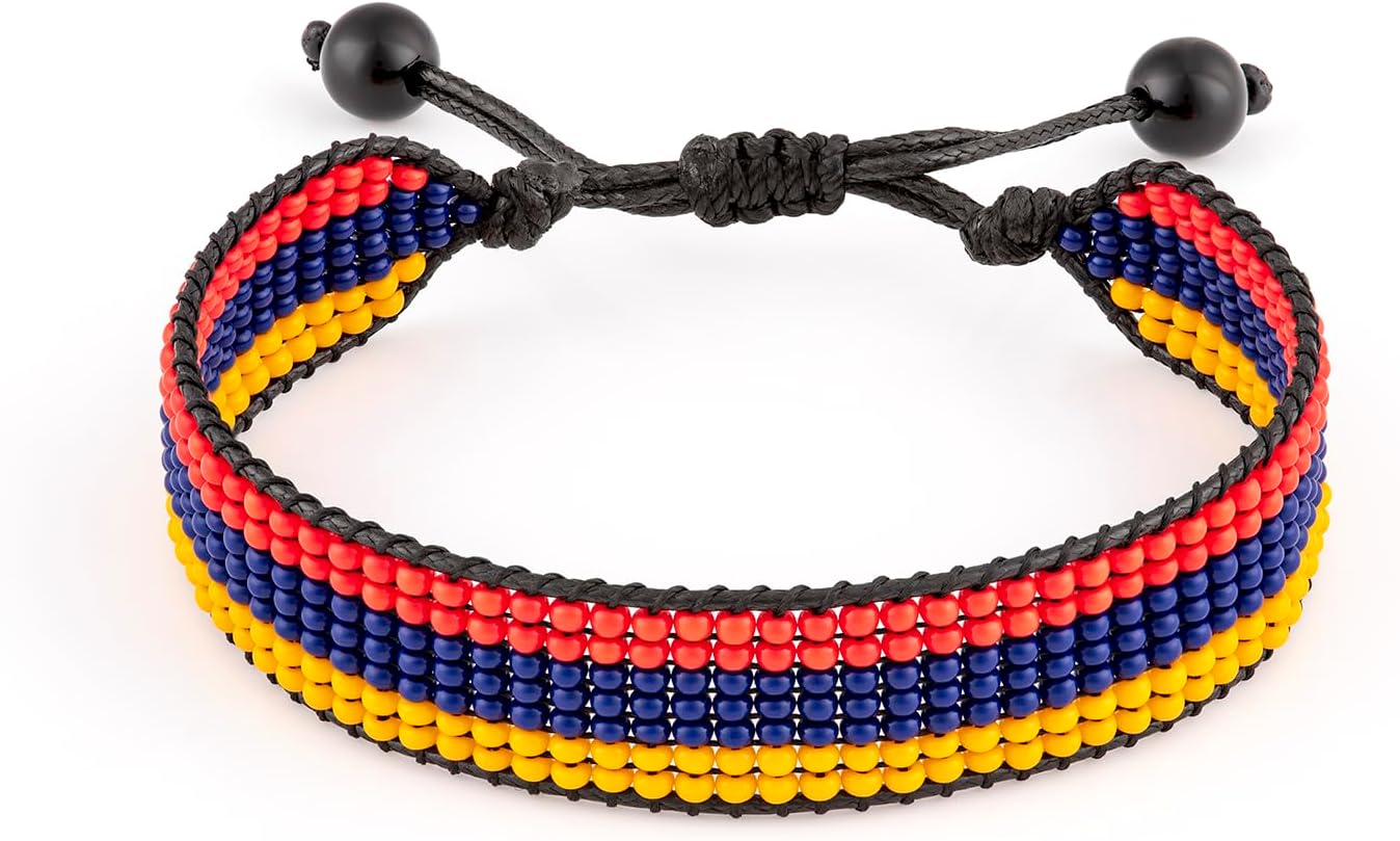 FAHARI Armenia Flag Bracelet: Handmade, Adjustable Beaded & Unisex