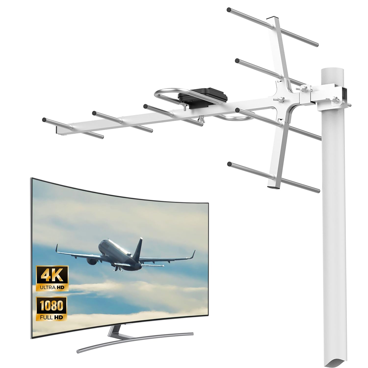 Antena digital HDTV para exteriores, antena Yagi Satellite HD TV, rotación direccional de 360 grados y largo alcance con UHF/VHF (AP037-01-US)