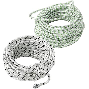 Clothesline Rope, 20 Metres Each, Pack of 2, Polyester, White and Green (2)