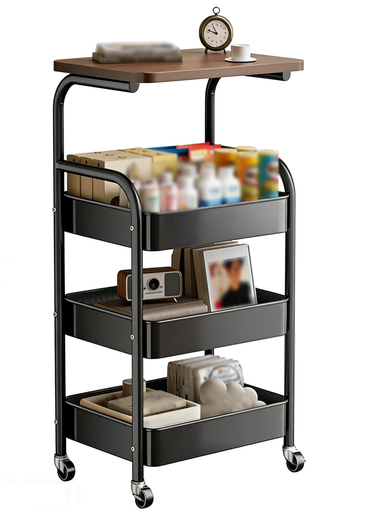 Generisch Aufbewahrungswagen auf Rollen | Rollbarer Beistelltisch mit Holzplatte | Küchen-, Badezimmer- und Wohnzimmer-Organizer | Snackwagen, Bücherwagen(A,17x11x40 in/44x30x103cm)