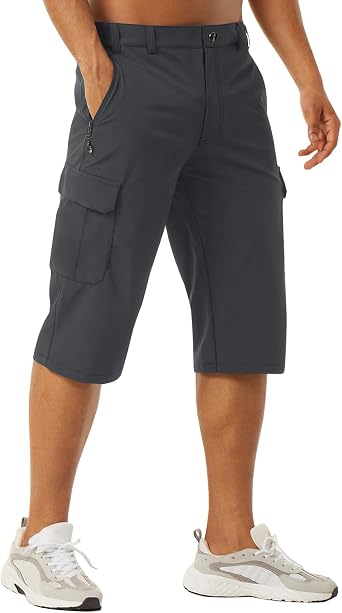 EKLENTSON Mens Workout Shorts Quick Dry Gym Hiking Shorts Zipper Pockets Lightweight Athletic 3/4 Capri Pants for Men