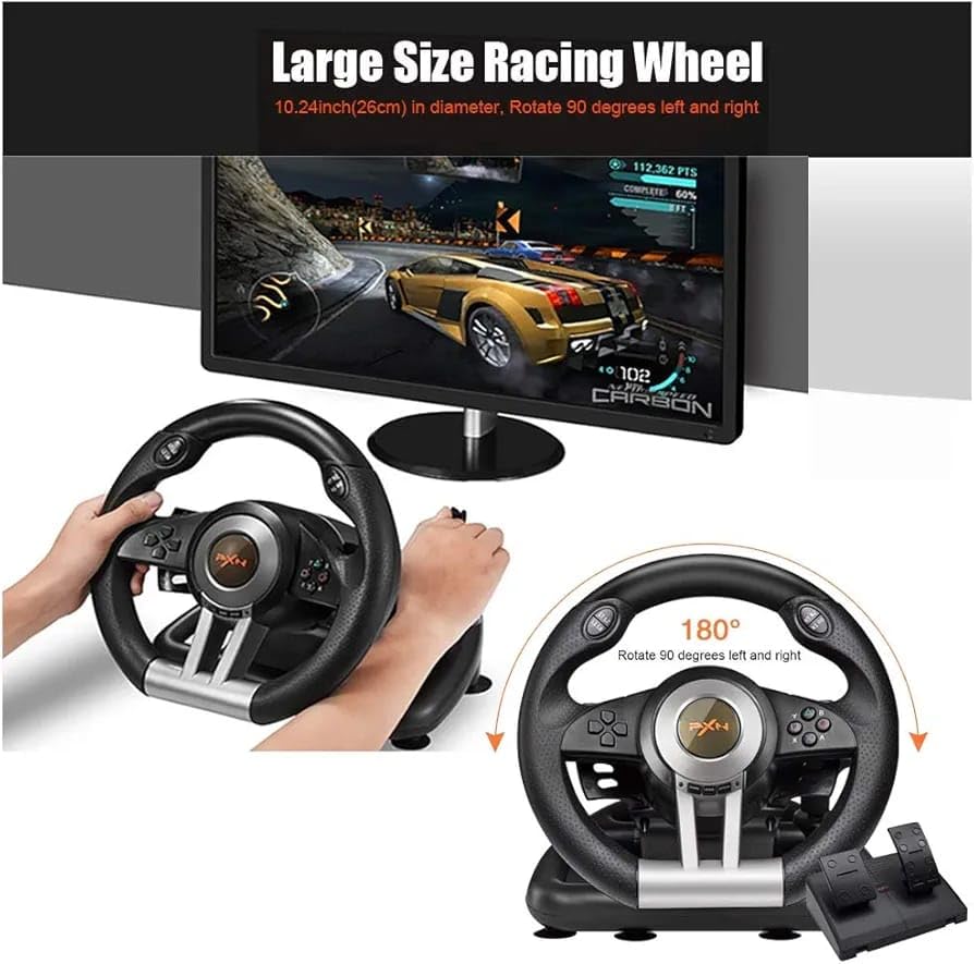 Image of PXN V3 Pro Gaming Racing Wheel 180 (Compatible wih PS5) Steering Wheel Controller | Realistic Driving Experience | Plug & Play Gaming Wheel