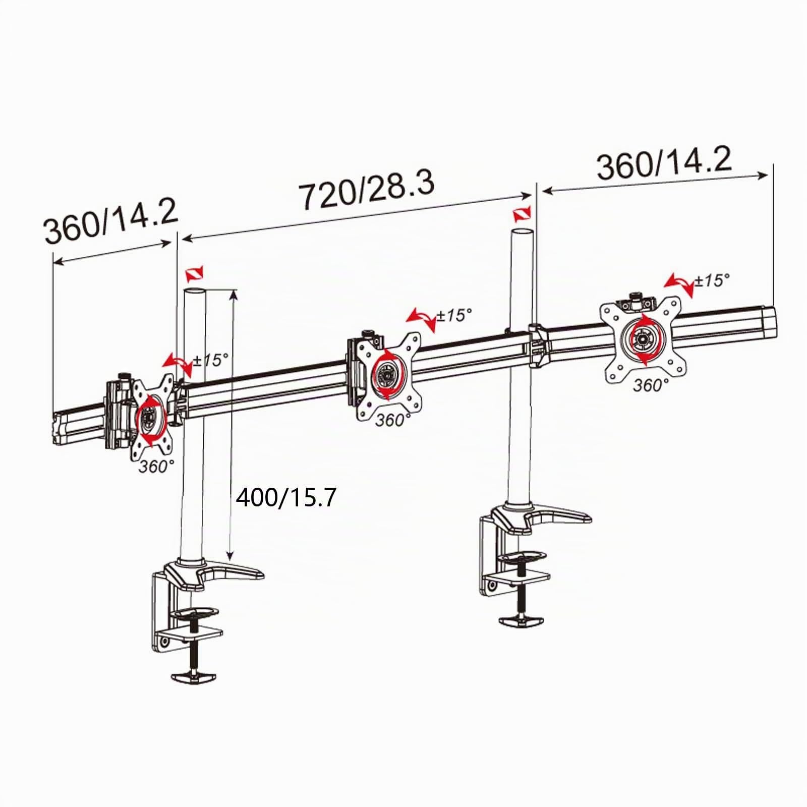 HFTEK Support de Bureau Table pour Trois moniteurs de 15" à 27" avec VESA 75/100 (MP230C-N)