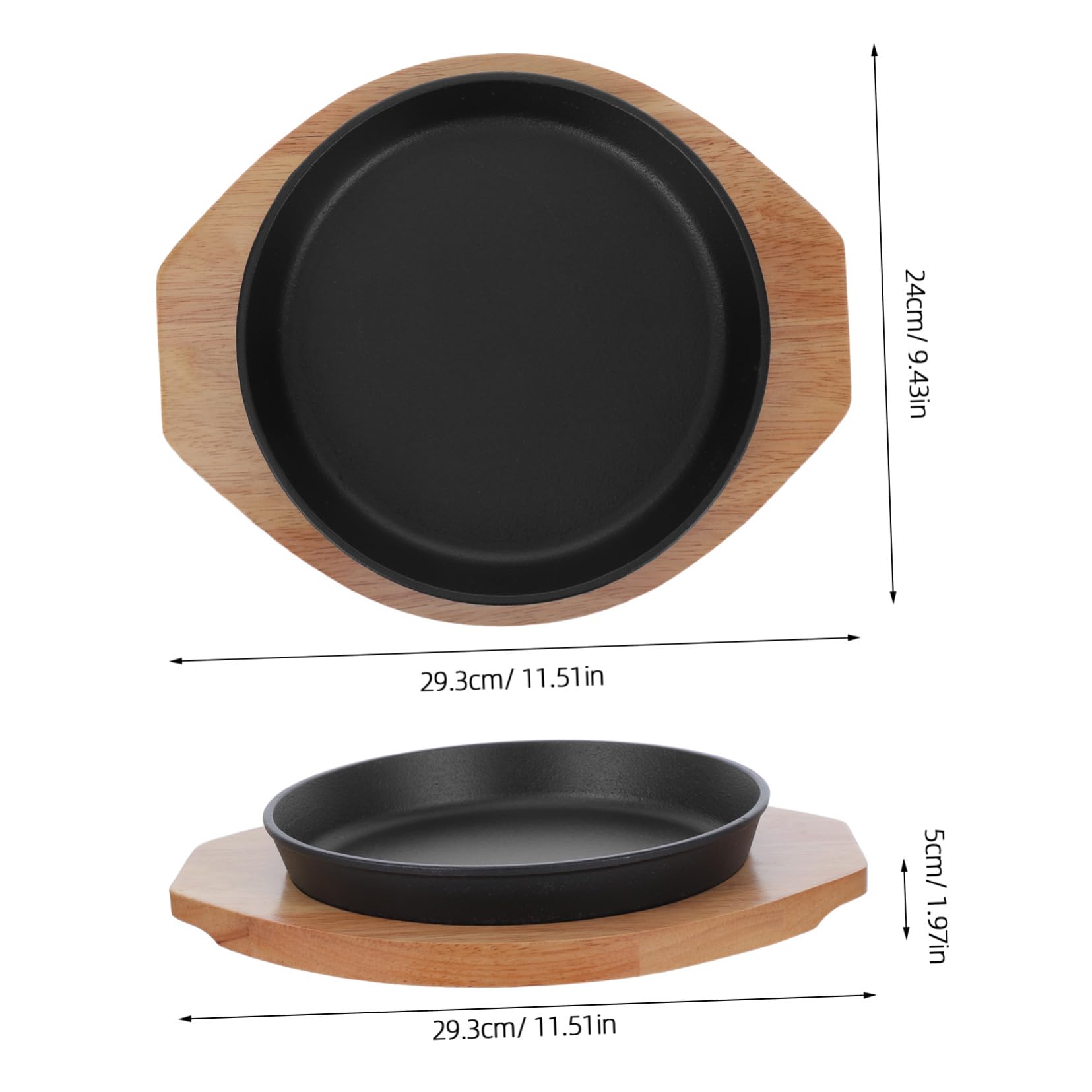 Zerodeko Bistecchiera in Ghisa Rotonda, Piastra Spessa Nera Base in Legno | Cottura Indoor e Ristorante, Design Circolare Salvaspazio, per Carne e Verdure