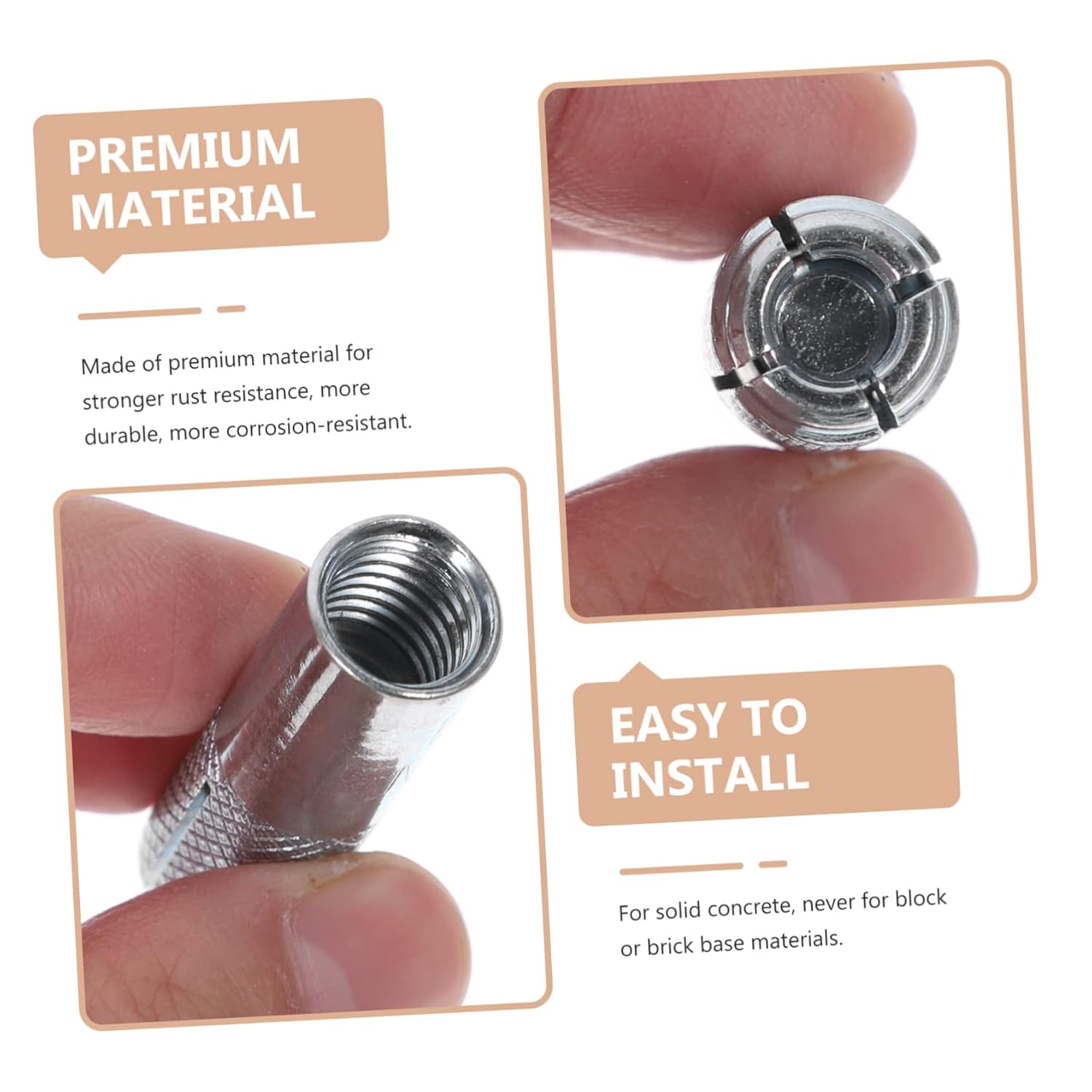 GLEAVI 50pcs Knurled Drop-in Anchors for Solid Concrete Galvanized Expansion Bolts Easy Installation for Wall and Structure Fixing