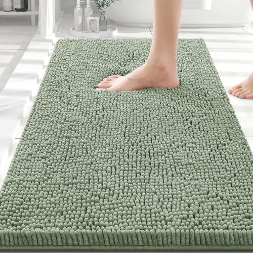Image of Smiry Luxury Chenille Bathroom Rugs 30x20, Extra Soft and Absorbent Shaggy Bath Mat, Machine Washable, Non-Slip Plush Carpet Runner for Tub, Shower, and Floor, Home Decor Accessories, Sage Green