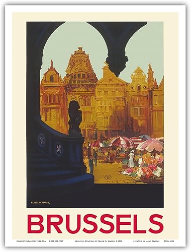 Miniatura 1 de Bruselas, Bélgica - The Grand Place - Ferrocarriles nacionales belgas - Póster de viaje vintage por Frank H. Mason c.1930 - Impresión artística